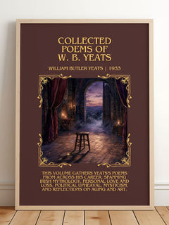 Collected Poems of W. B. Yeats Minimalist Book Poster by W. Yeats – framed print leaning on a wooden floor