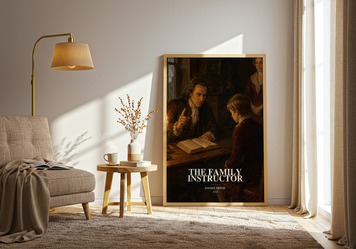 The Family Instructor watercolour print in frame leaning in hallway – non fiction wall art