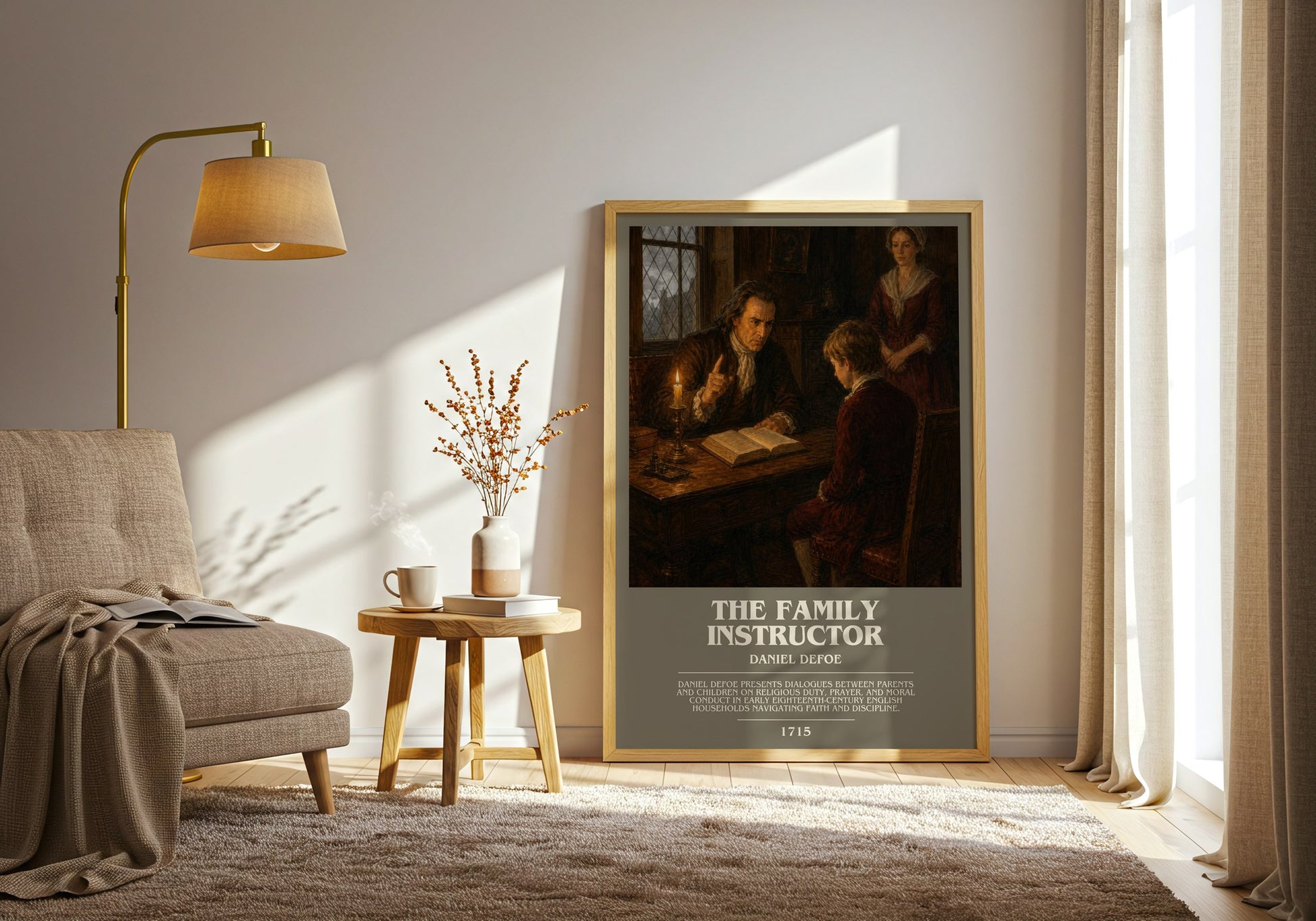 The Family Instructor bookish print on bookshelf – Daniel Defoe fan gift