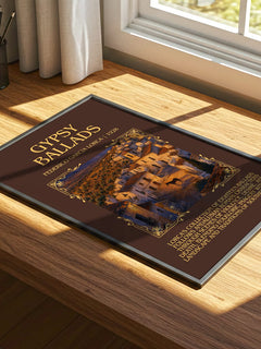 Gypsy Ballads Minimalist Book Poster by Federico García Lorca – print on a sunlit desk