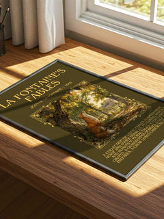 La Fontaine's Fables Minimalist Book Poster by Jean de La Fontaine – print on a sunlit desk