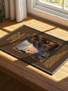 Stories of Guy de Maupassant Minimalist Book Poster by G. Maupassant – print on a sunlit desk