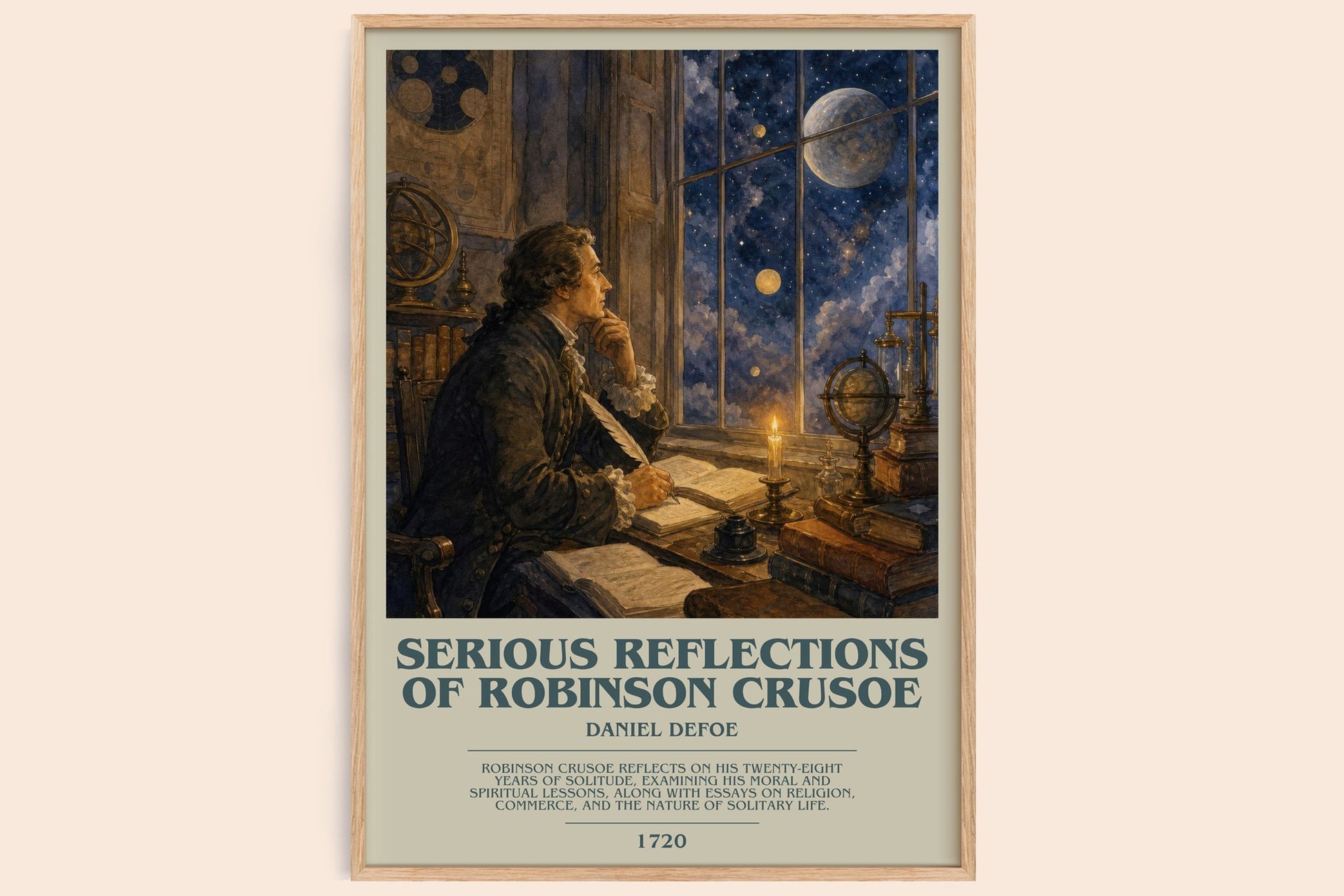 Serious Reflections Of Robinson Crusoe bookish book poster by Daniel Defoe – framed literary art print