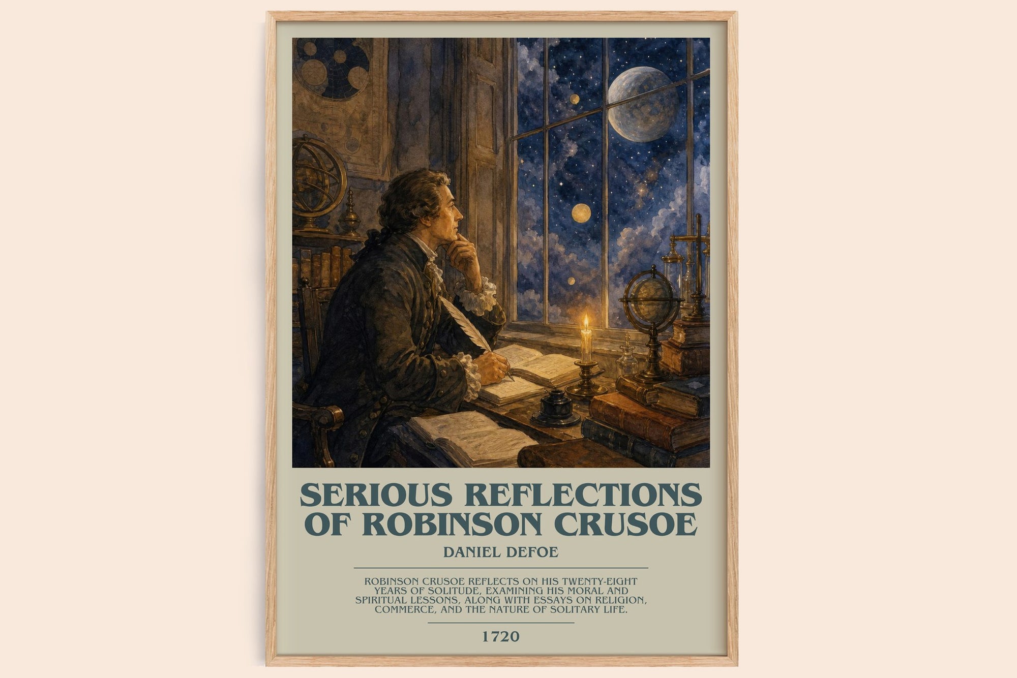 Serious Reflections Of Robinson Crusoe bookish book poster by Daniel Defoe – framed literary art print