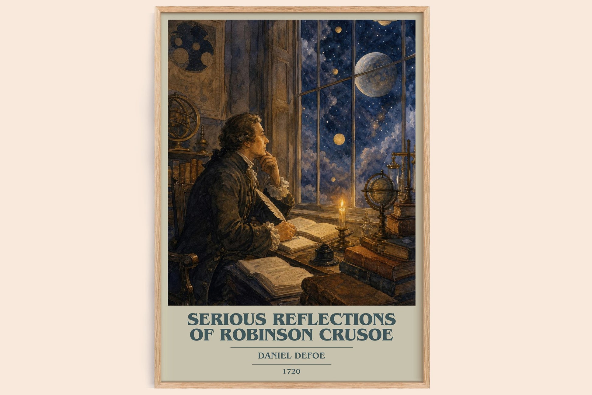 Serious Reflections Of Robinson Crusoe book cover book poster by Daniel Defoe – framed literary art print