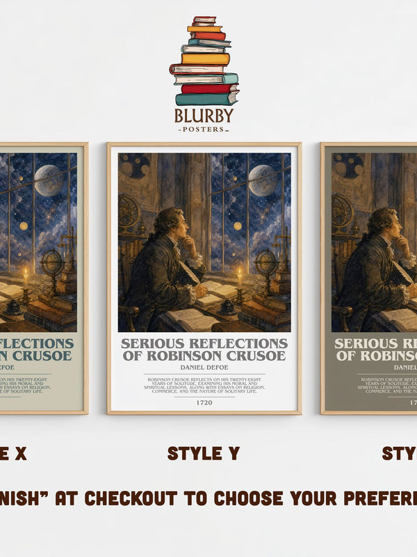 Serious Reflections Of Robinson Crusoe bookish print in frame leaning in hallway – philosophy wall art