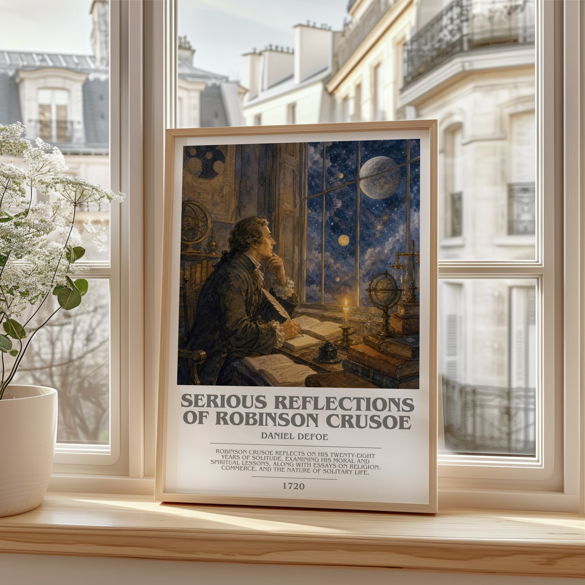 Serious Reflections Of Robinson Crusoe bookish poster colour and style options – Daniel Defoe book art