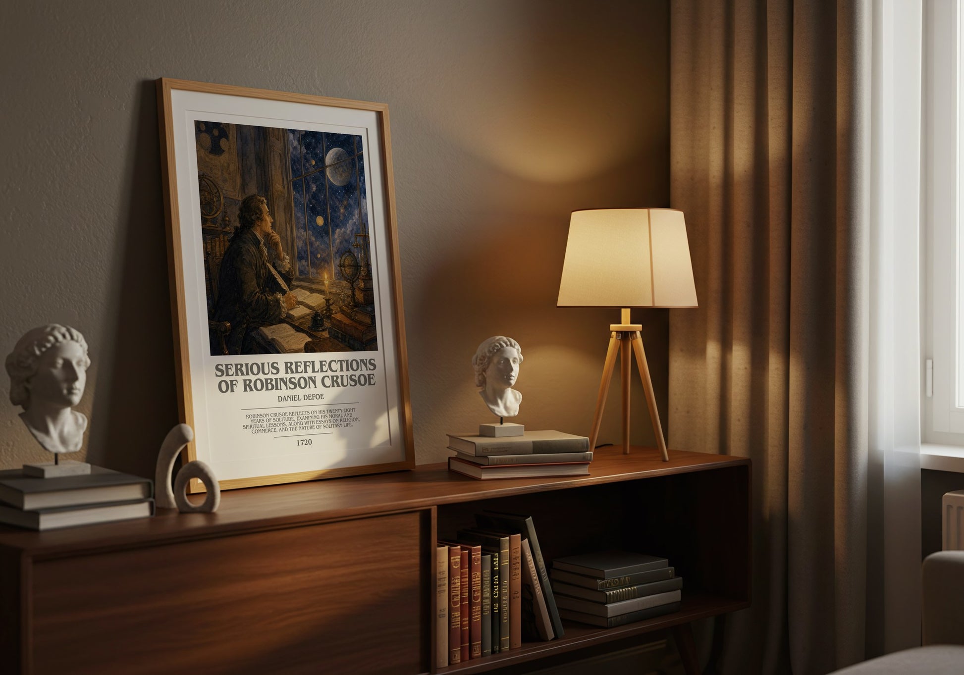 Serious Reflections Of Robinson Crusoe bookish book poster framed on wall – philosophy wall art