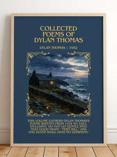 Collected Poems of Dylan Thomas Minimalist Book Poster by Dylan Thomas – framed print leaning on a wooden floor