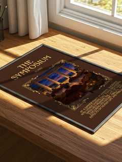 The Symposium Minimalist Book Poster by Plato – print on a sunlit desk