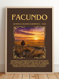 Facundo Minimalist Book Poster by Domingo Faustino Sarmiento – framed print leaning on a wooden floor