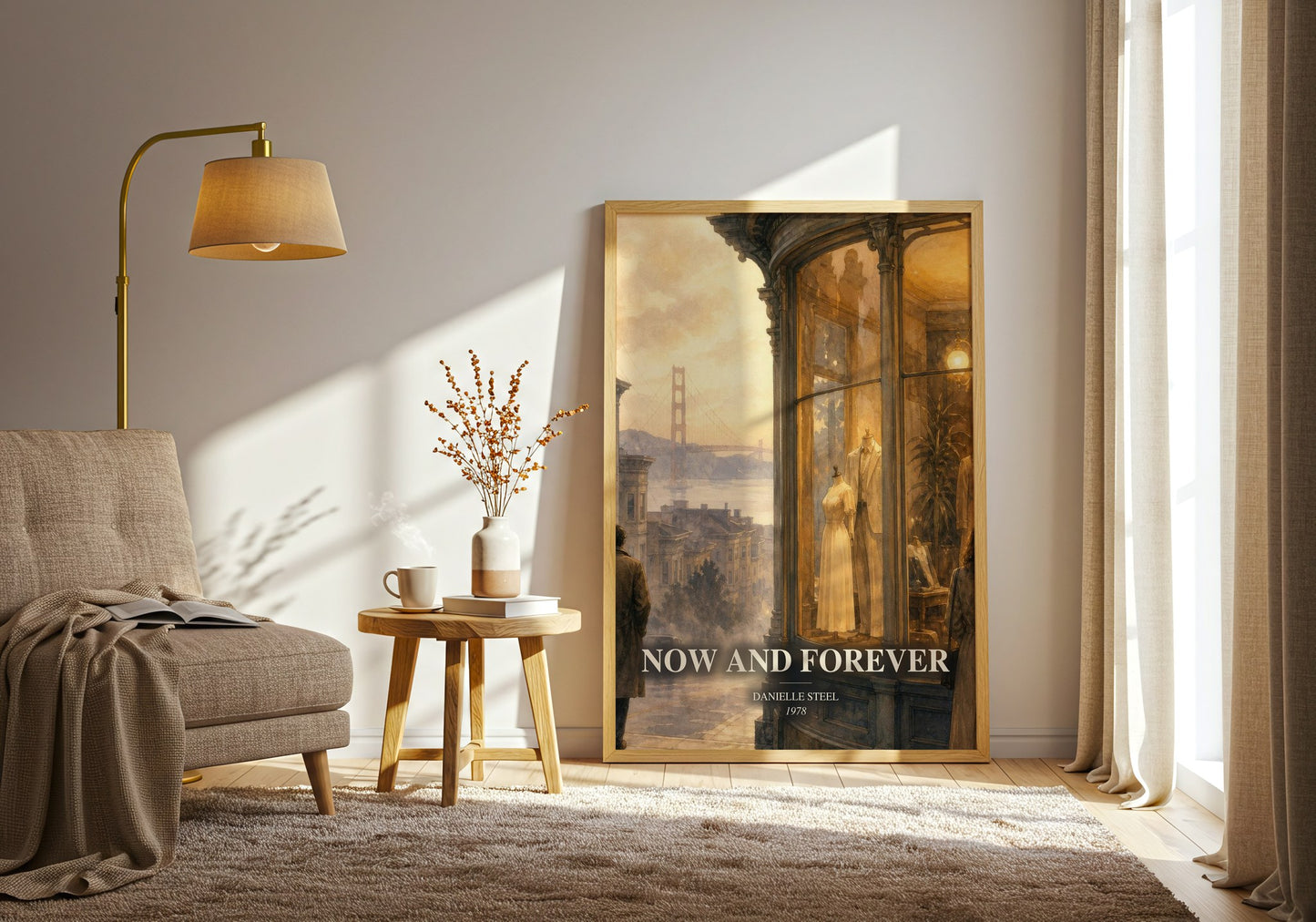 Now And Forever watercolour print in frame leaning in hallway – romance wall art