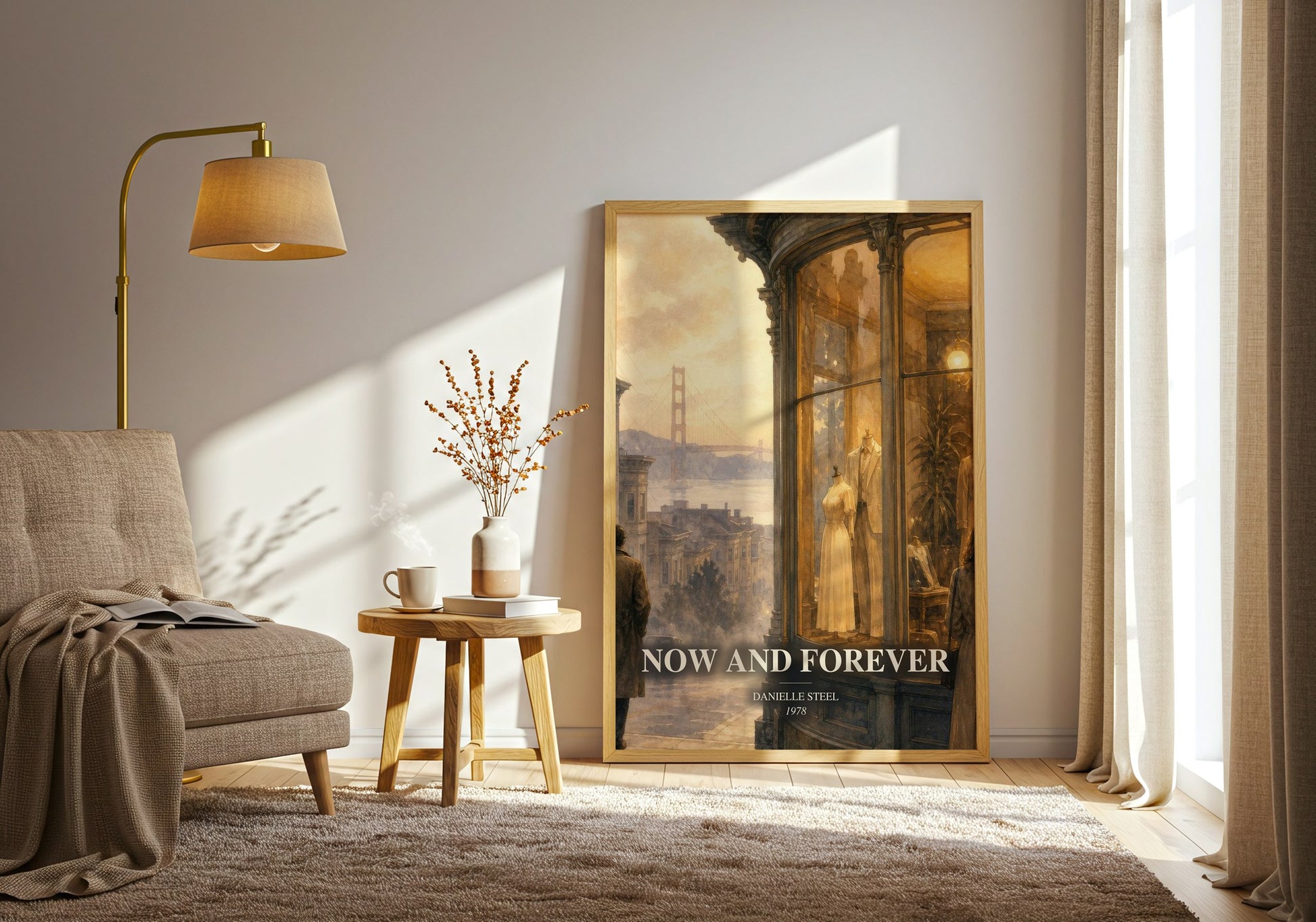Now And Forever watercolour print in frame leaning in hallway – romance wall art