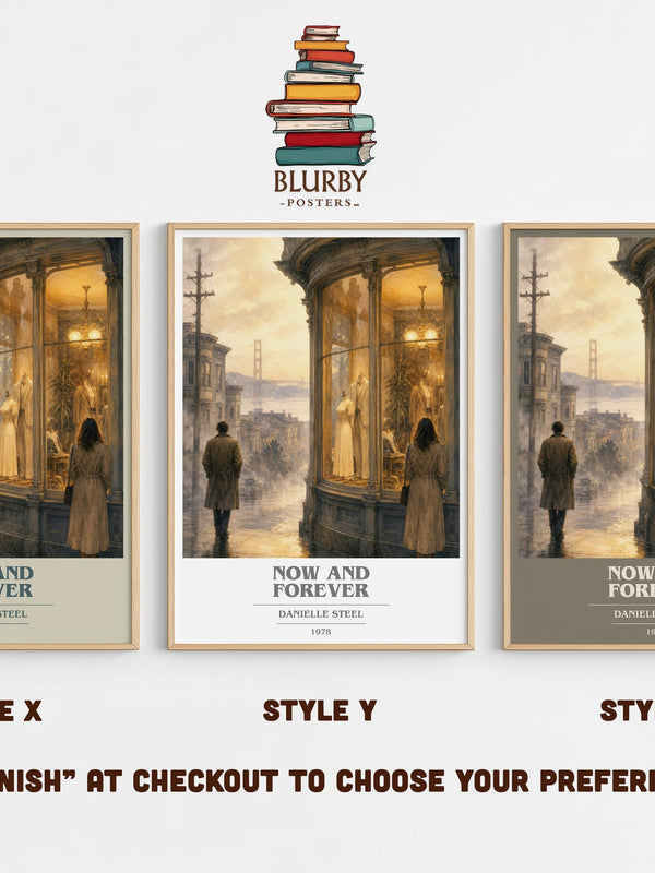 Now And Forever book cover print in frame leaning in hallway – romance wall art