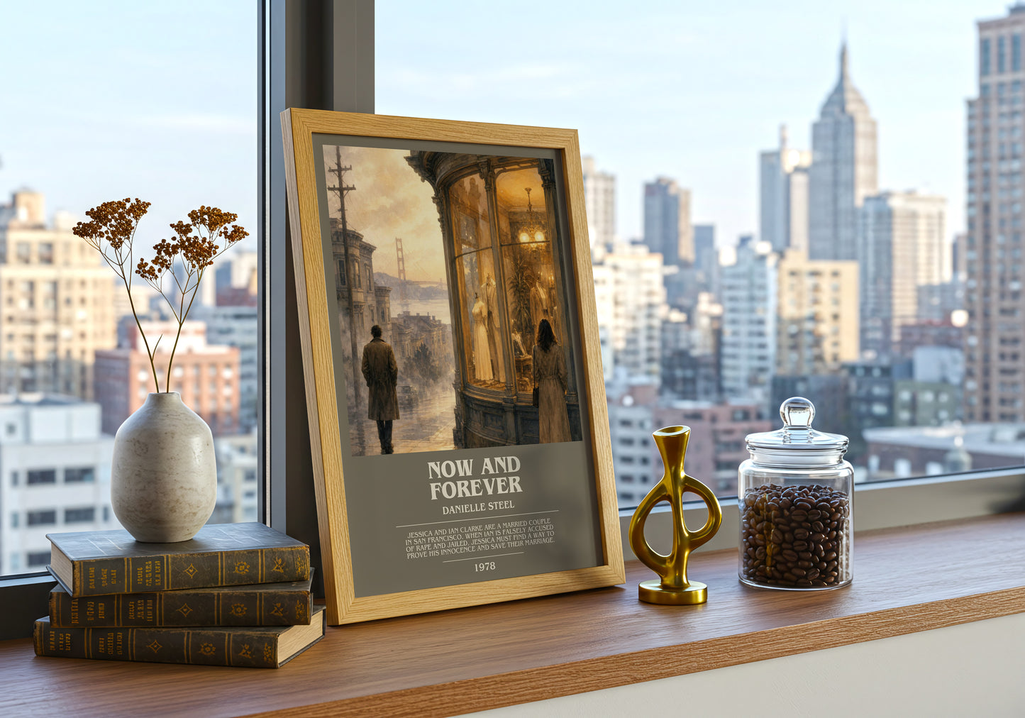 Now And Forever bookish print framed by window – literary home decor