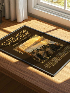 In The Heart Of The Seas Minimalist Book Poster by Shmuel Yosef Agnon – print on a sunlit desk