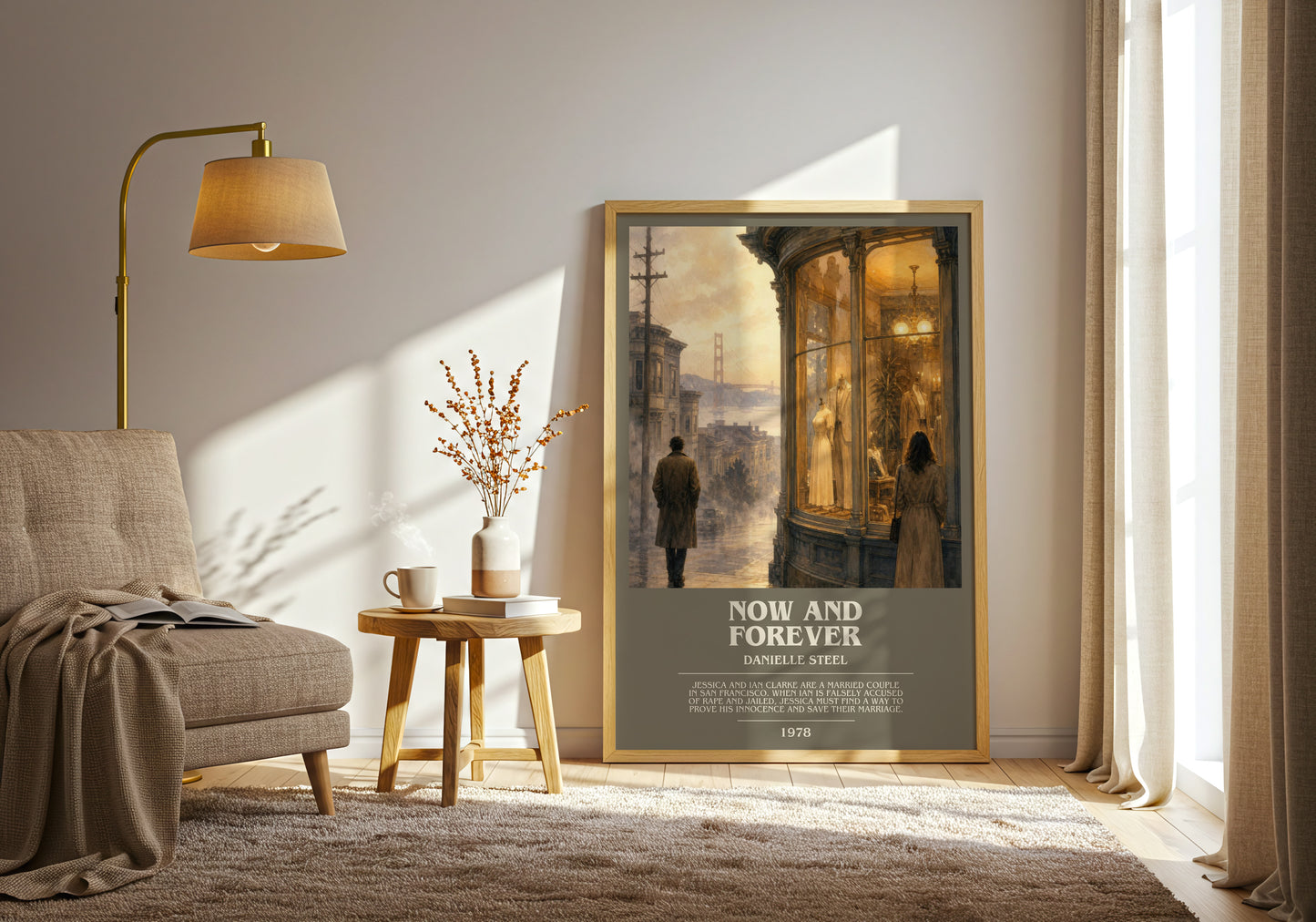 Now And Forever bookish print on bookshelf – Danielle Steel fan gift