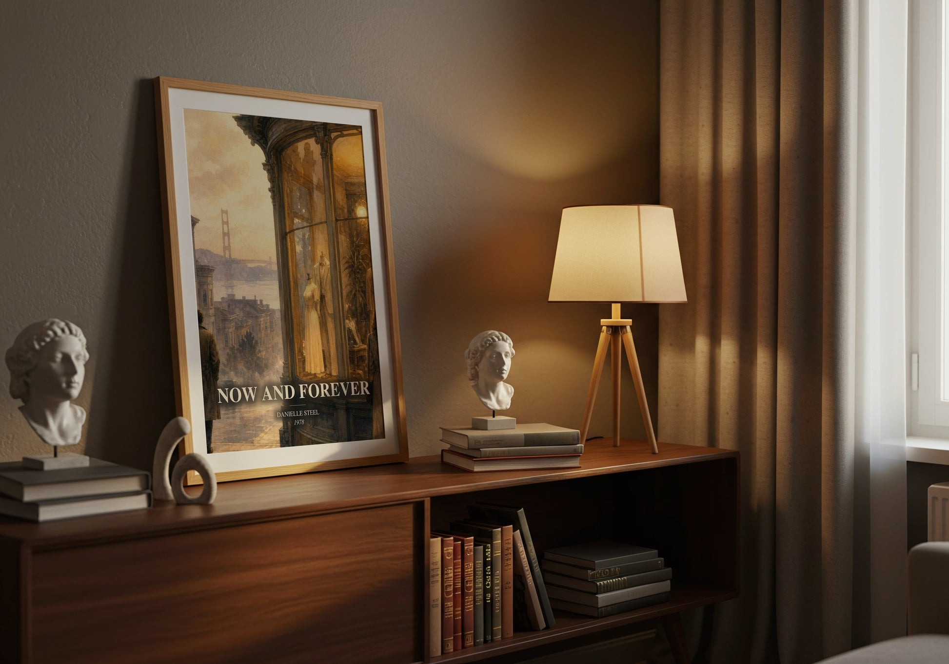 Now And Forever watercolour print on bookshelf – Danielle Steel fan gift