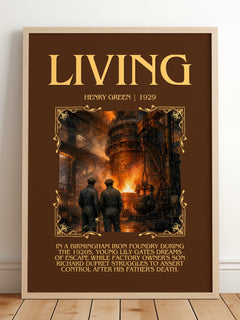 Living Minimalist Book Poster by Henry Green – framed print leaning on a wooden floor