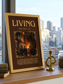 Living Minimalist Book Poster by Henry Green – framed print on a city-view windowsill