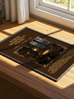 Robert Browning's Poetry Minimalist Book Poster by Robert Browning – print on a sunlit desk
