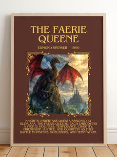 The Faerie Queene Minimalist Book Poster by Edmund Spenser – framed print leaning on a wooden floor