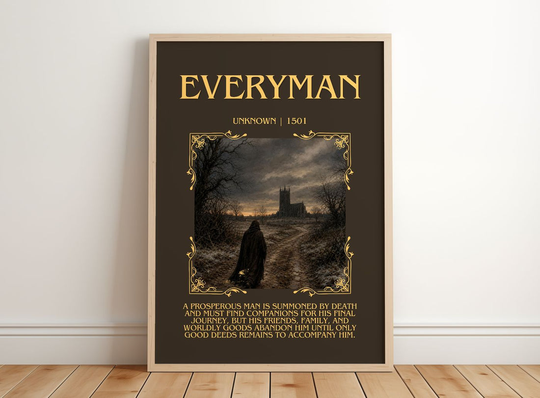 Everyman Minimalist Book Poster by Unknown – framed print leaning on a wooden floor