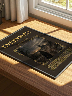 Everyman Minimalist Book Poster by Unknown – print on a sunlit desk