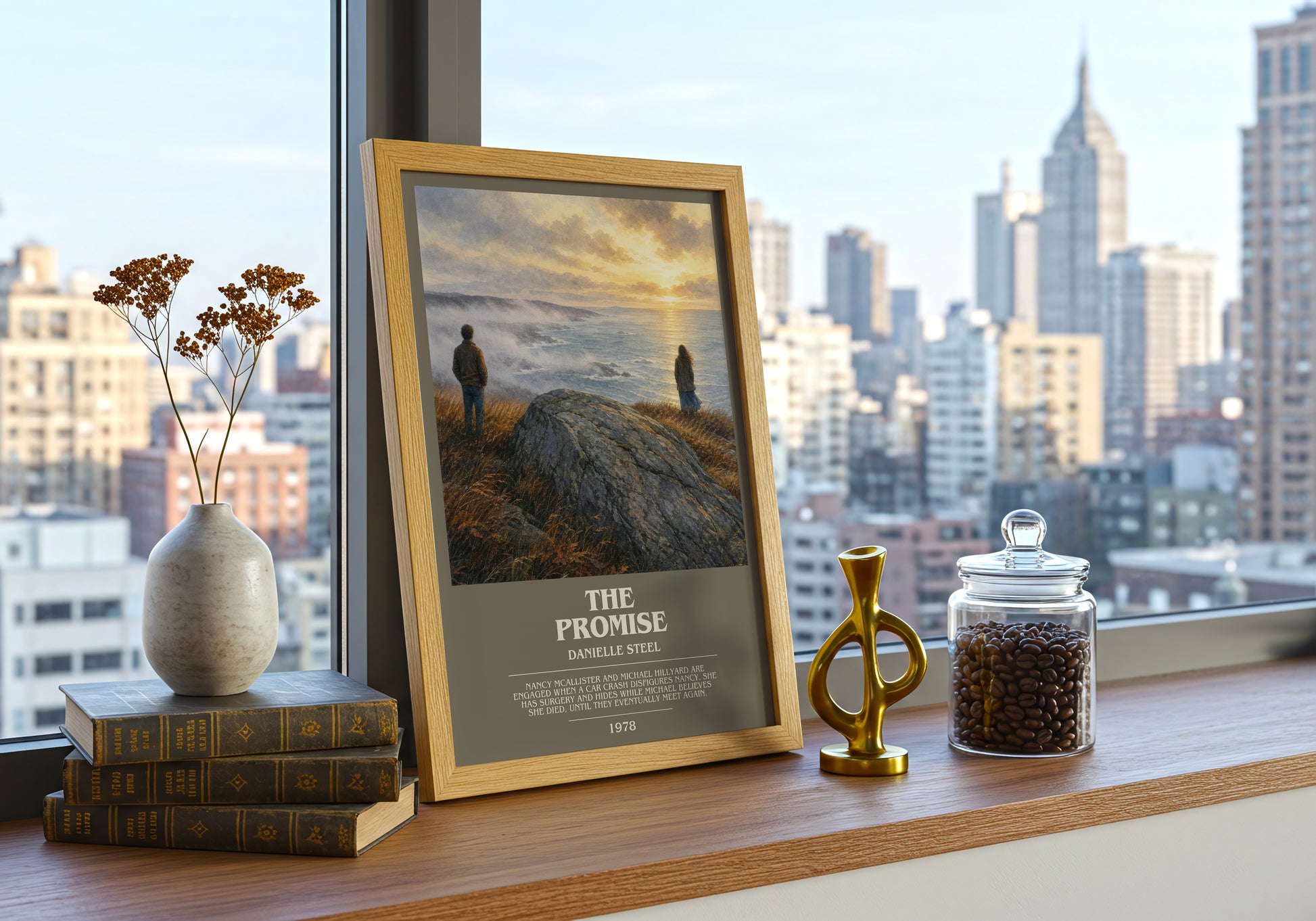 The Promise bookish print framed by window – literary home decor