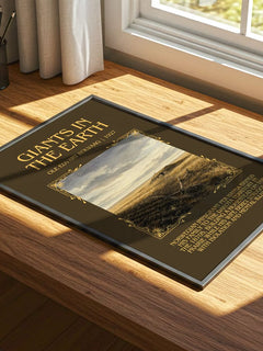 Giants in the Earth Minimalist Book Poster by Ole Edvart Rolvaag – print on a sunlit desk