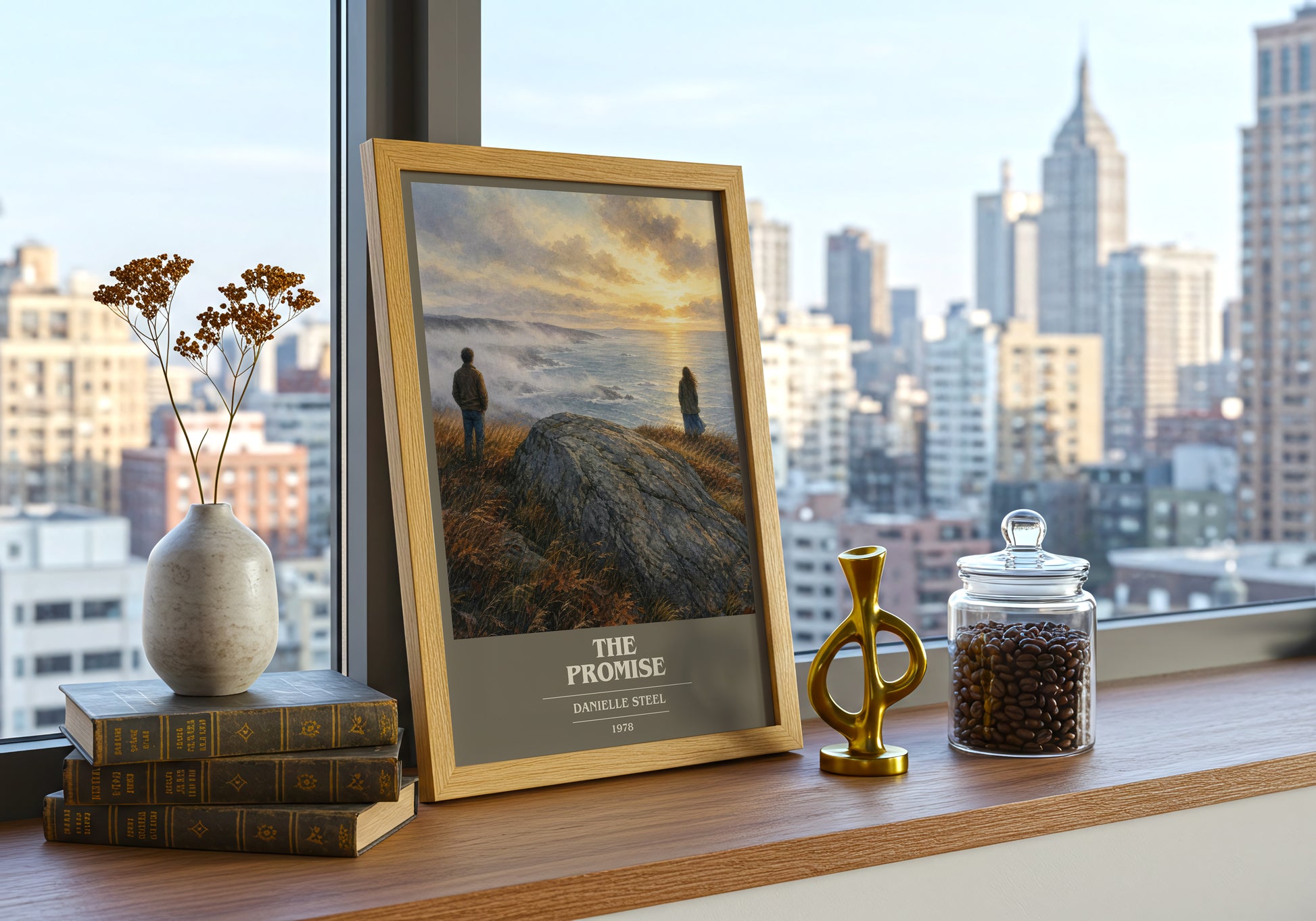 The Promise book cover print framed by window – literary home decor