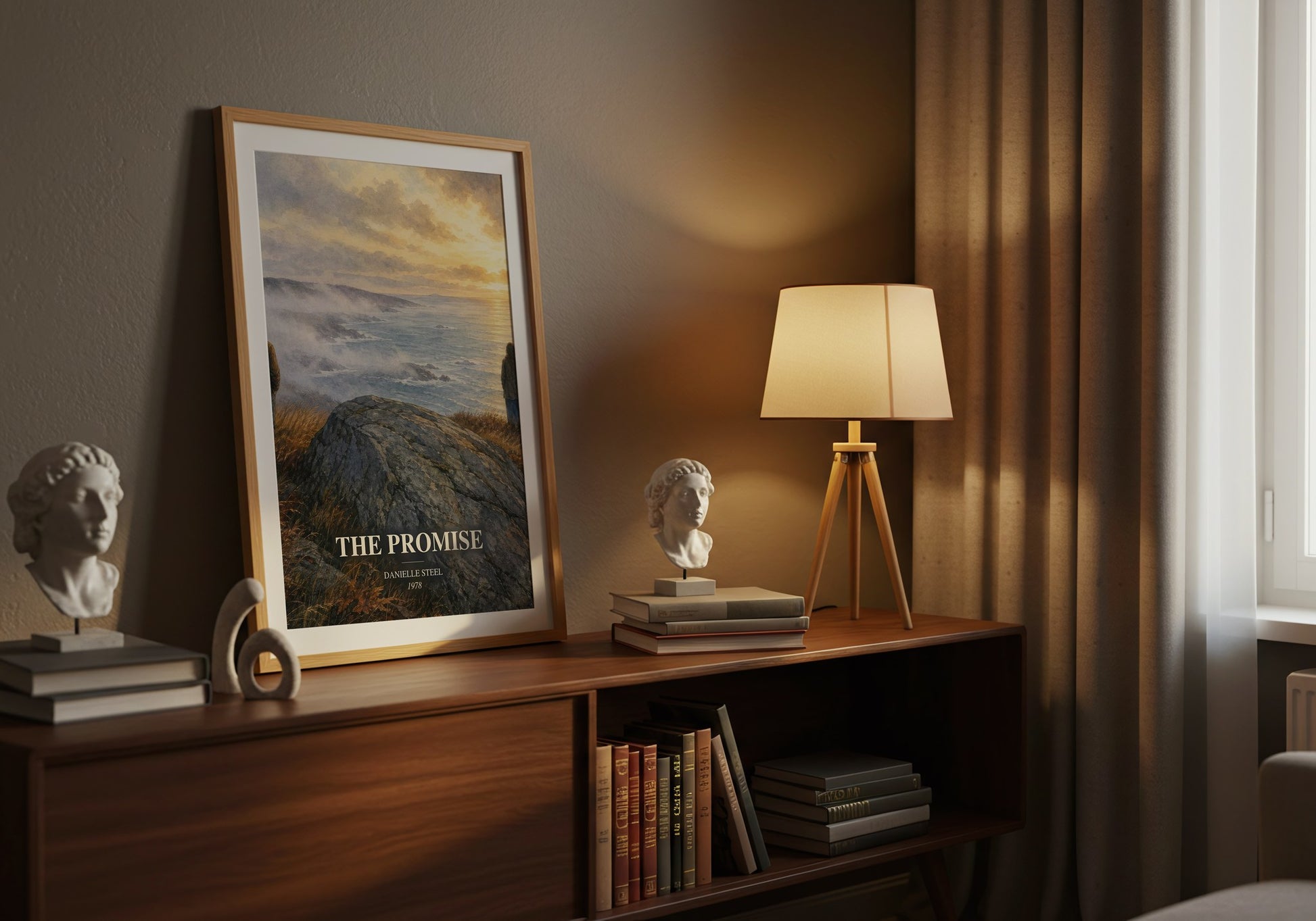 The Promise watercolour print on bookshelf – Danielle Steel fan gift