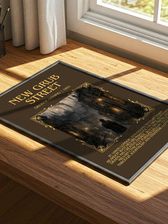 New Grub Street Minimalist Book Poster by George Gissing – print on a sunlit desk