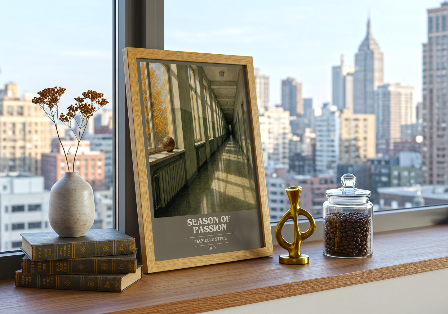 Season Of Passion book cover print framed by window – literary home decor