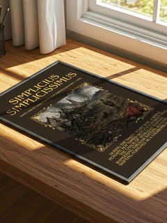 Simplicius Simplicissimus Minimalist Book Poster by H. Grimmelshausen – print on a sunlit desk