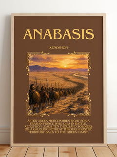 Anabasis Minimalist Book Poster by Xenophon – framed print leaning on a wooden floor