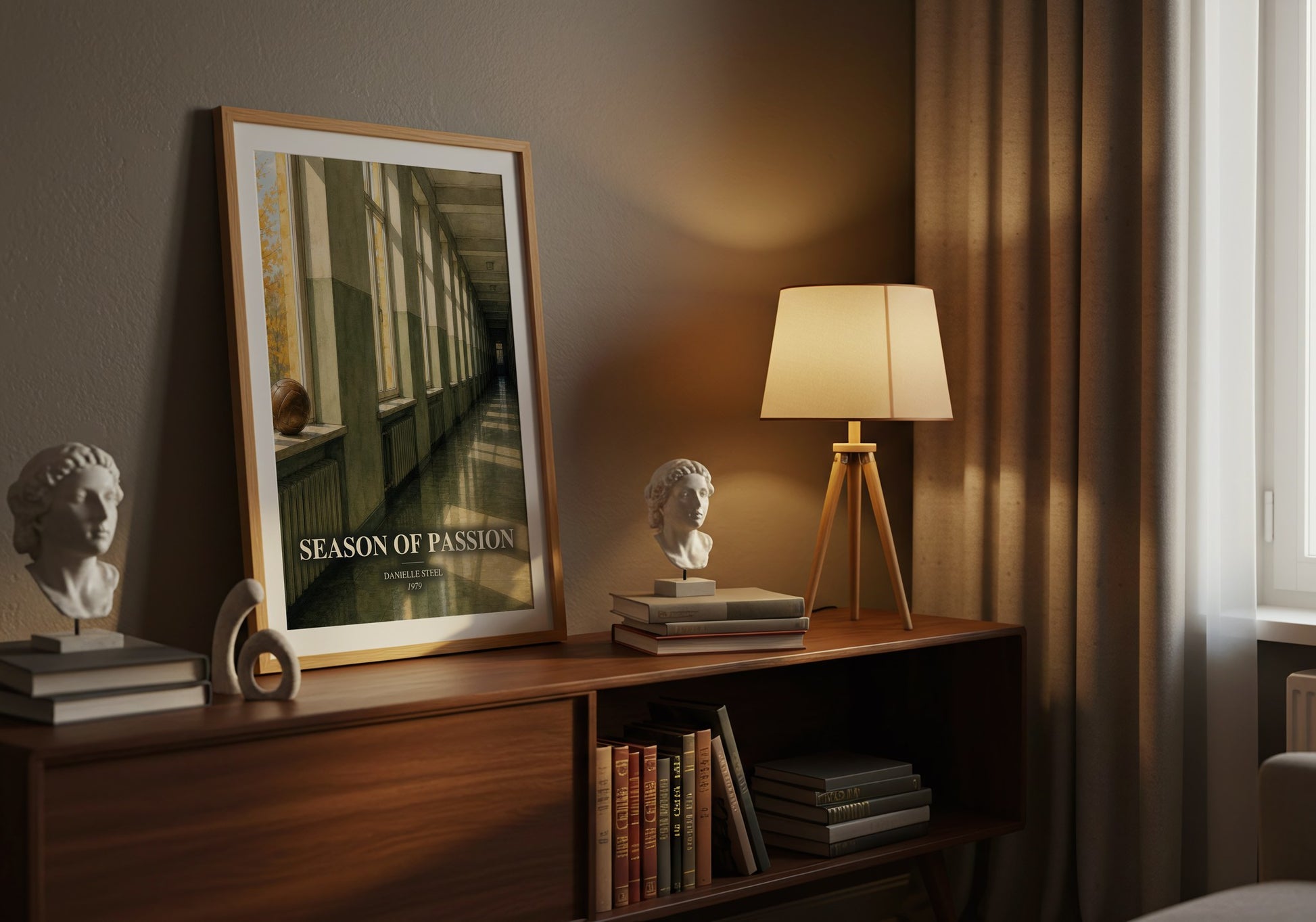Season Of Passion watercolour print on bookshelf – Danielle Steel fan gift