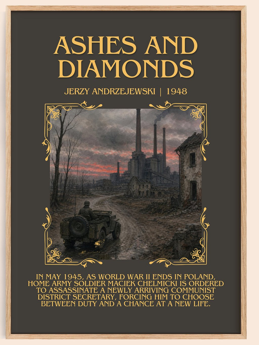 Ashes and Diamonds Minimalist Book Poster by Jerzy Andrzejewski – book poster