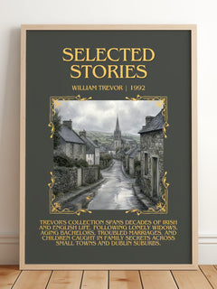 Selected Stories Minimalist Book Poster by William Trevor – framed print leaning on a wooden floor