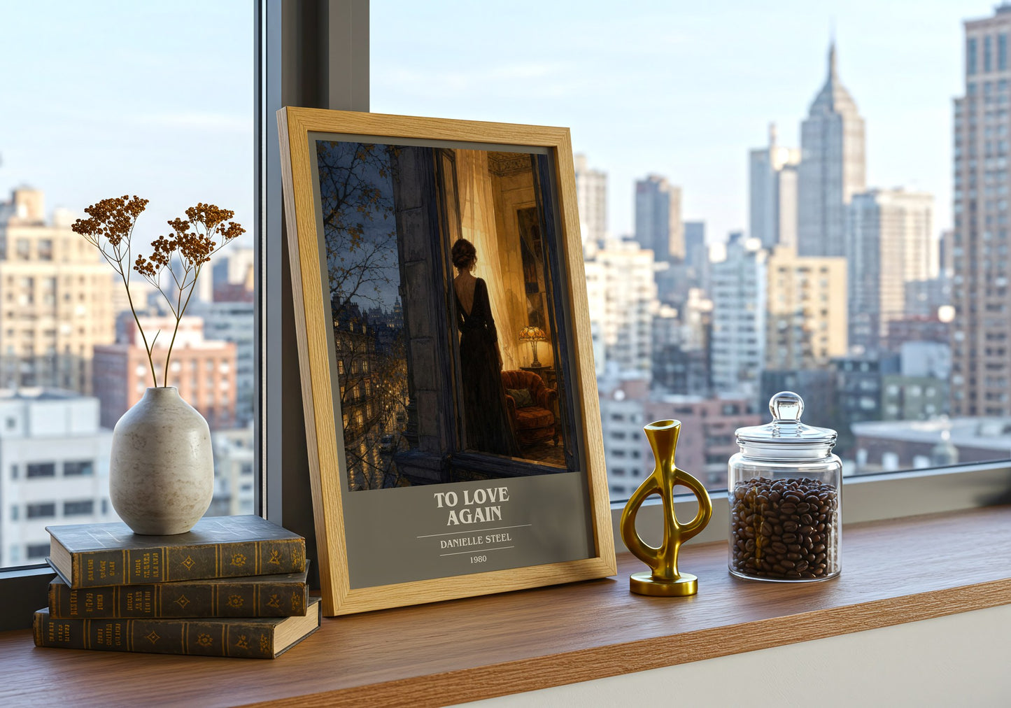 To Love Again book cover print framed by window – literary home decor