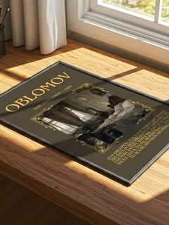 Oblomov Minimalist Book Poster by Ivan Goncharov – print on a sunlit desk