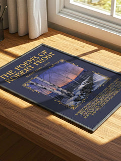 The Poems of Robert Frost Minimalist Book Poster by Robert Frost – print on a sunlit desk