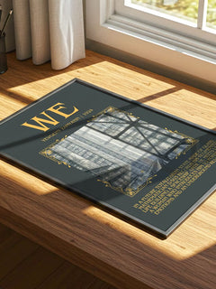 We Minimalist Book Poster by Yevgeny Zamyatin – print on a sunlit desk