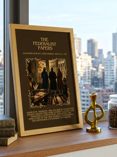 Federalist Papers Minimalist Book Poster by A. Jay – framed print on a city-view windowsill