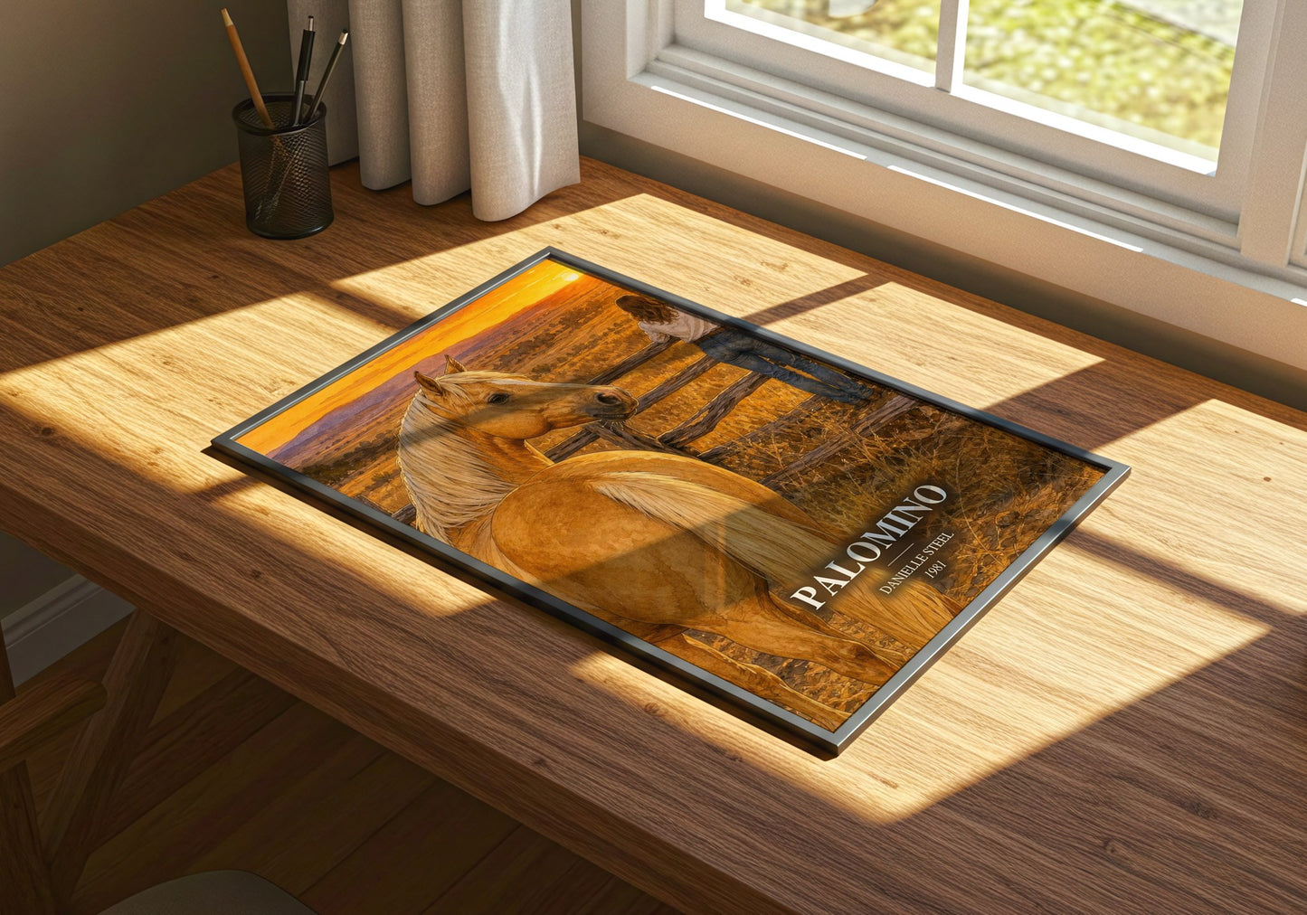 Palomino watercolour book poster framed on wall – romance wall art