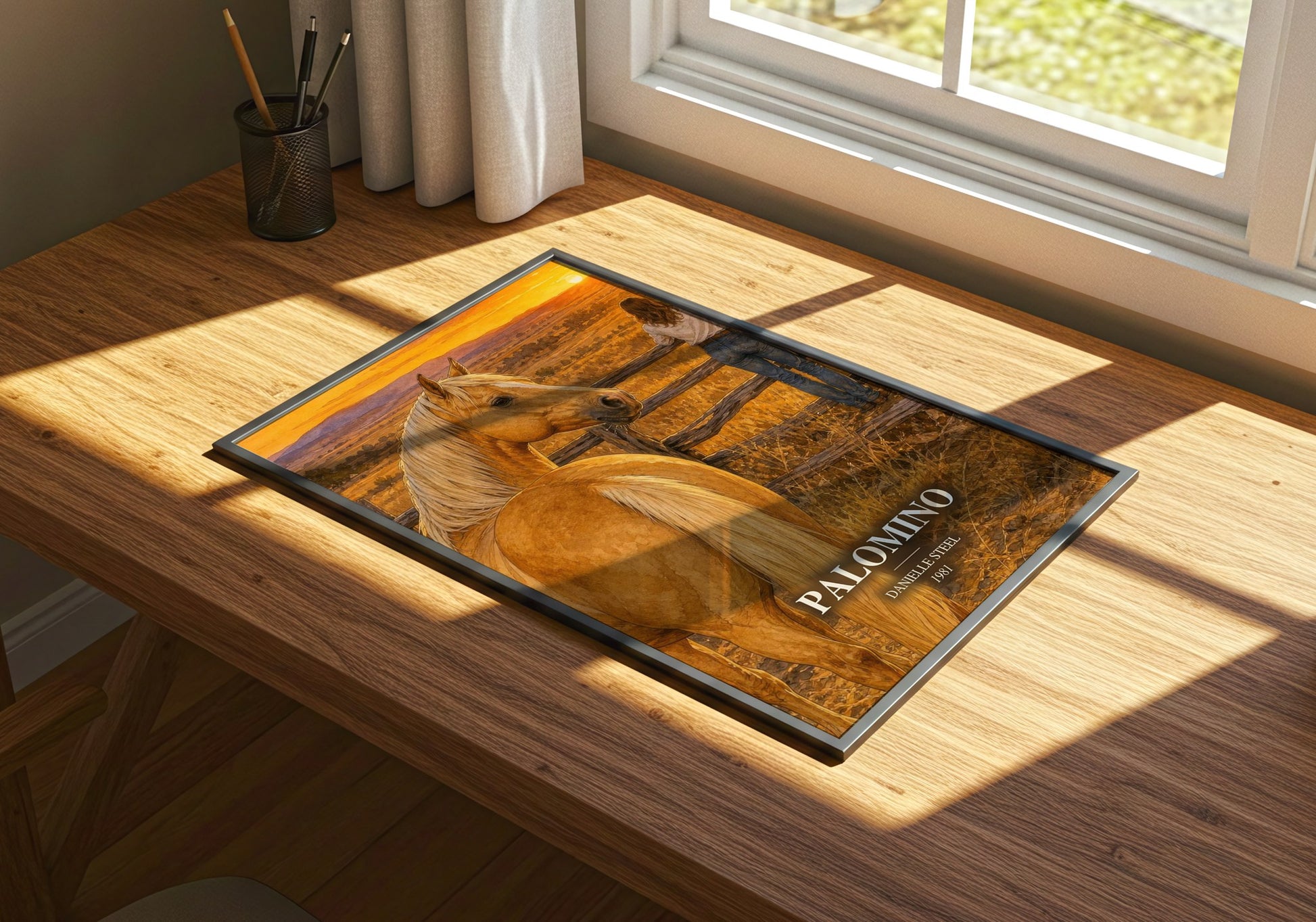 Palomino watercolour book poster framed on wall – romance wall art