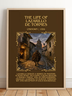 The Life of Lazarillo de Tormes Minimalist Book Poster by Unknown – framed print leaning on a wooden floor