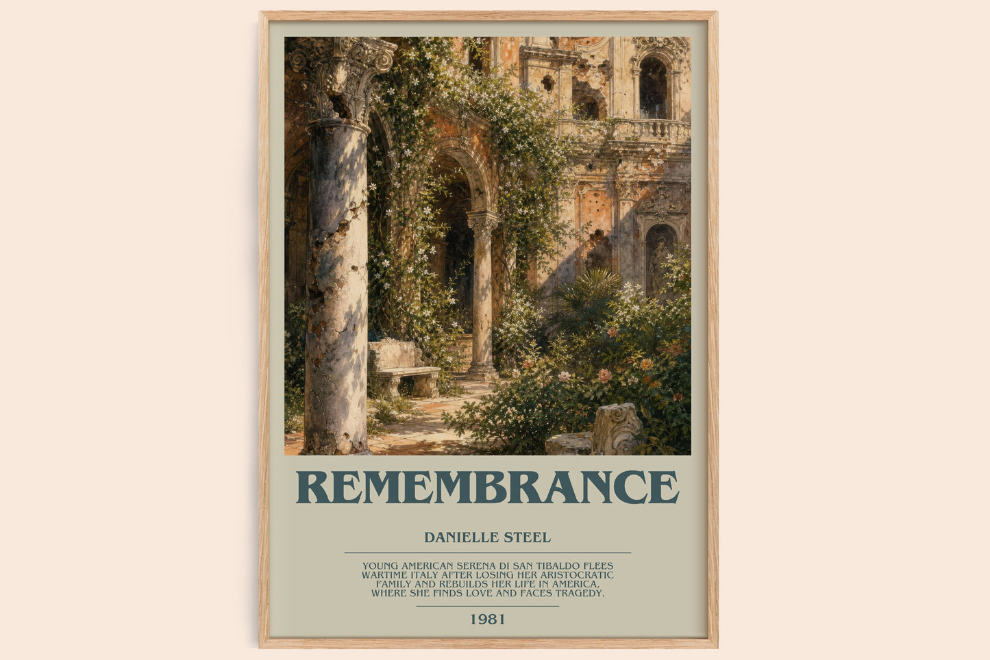Remembrance bookish book poster by Danielle Steel – framed literary art print