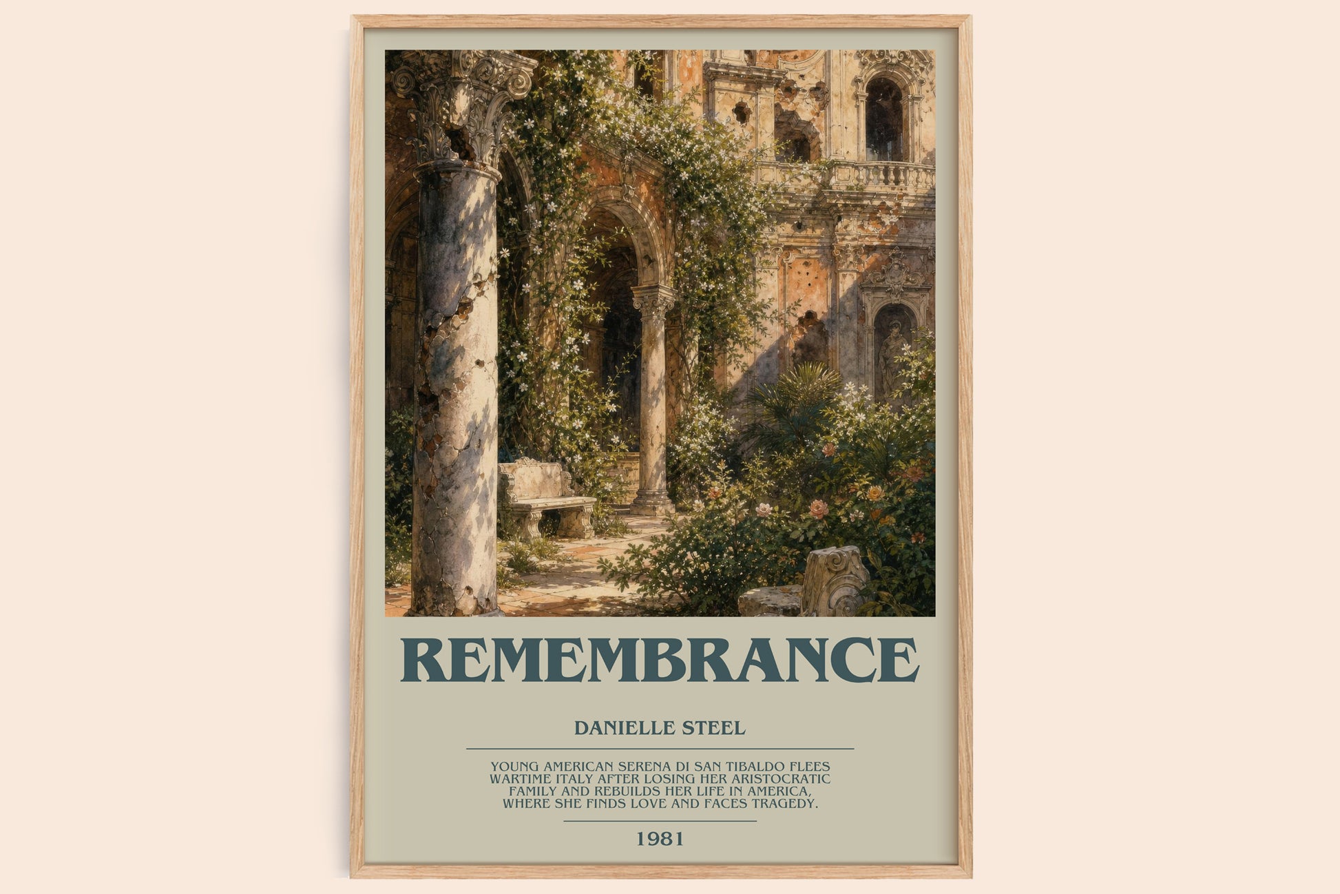 Remembrance bookish book poster by Danielle Steel – framed literary art print