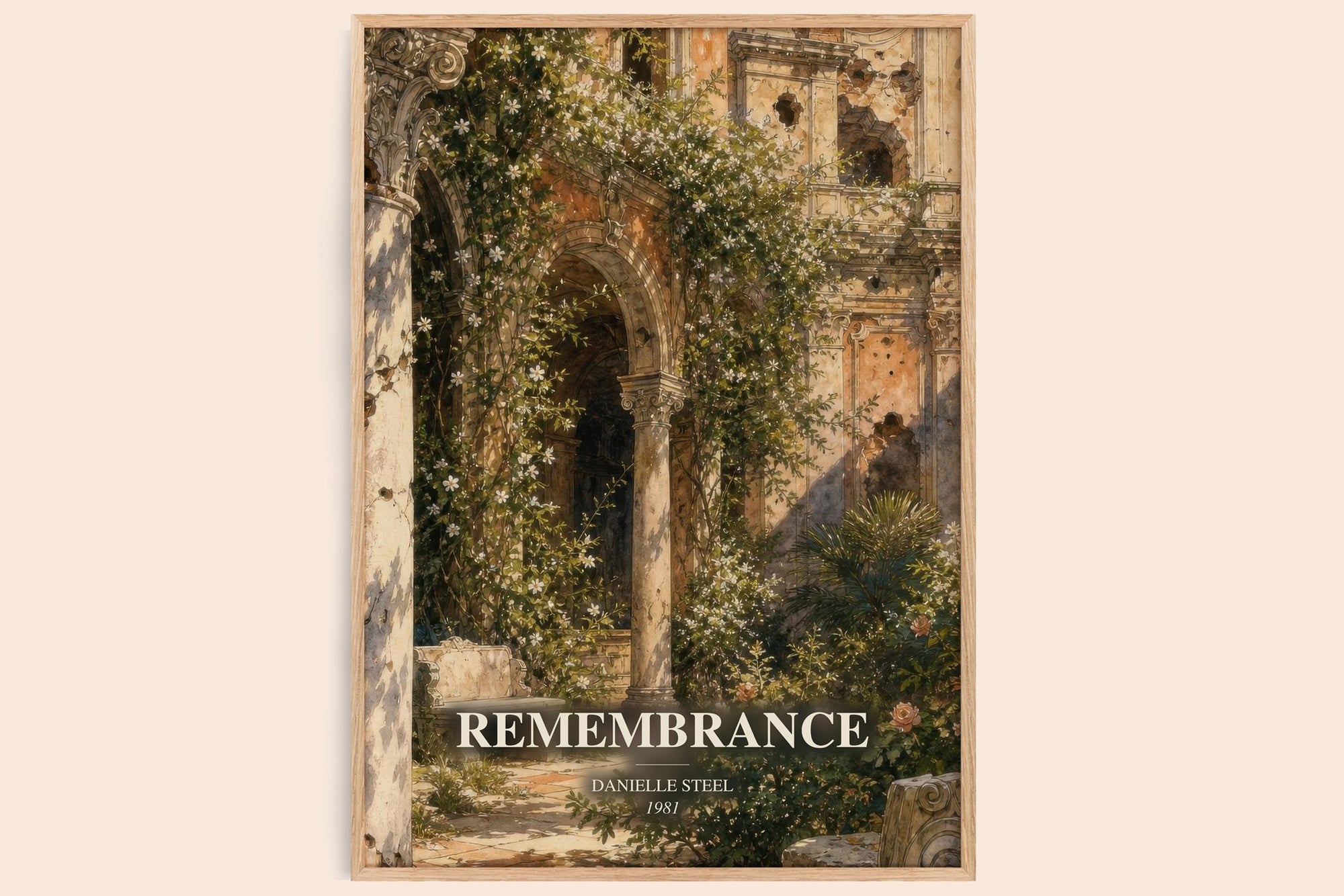 Remembrance watercolour book poster by Danielle Steel – framed literary art print